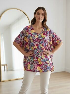 Dear Scarlett Oversized Floral Print Pink Background Blouse with Beautiful Color